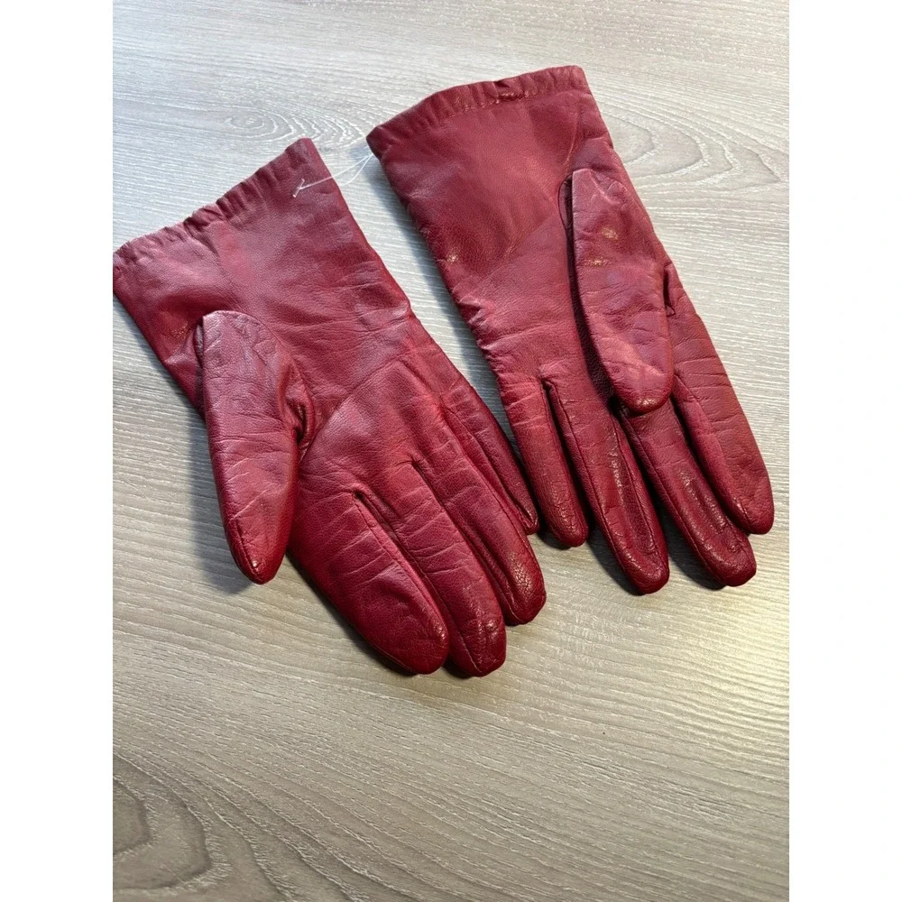 Red Genuine Leather Thinsulate Lined Winter‎ Gloves Women Size 8 Cold Weather